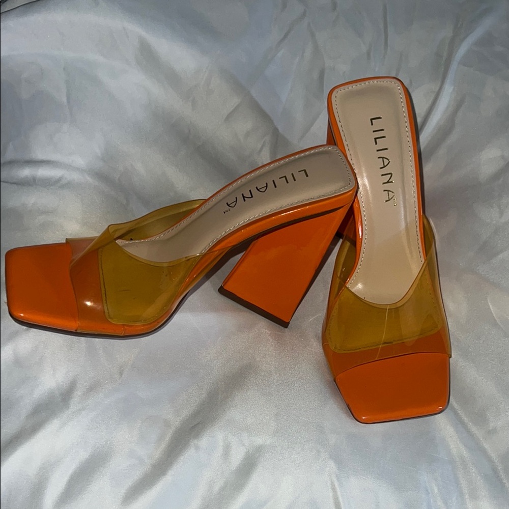 Liliana Orange and Yellow Heels with Modern Transparent Design